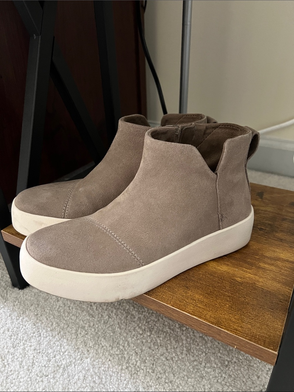 Toms Taupe Suede Platform Ankle Booties